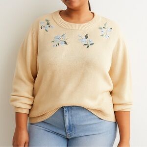 H&M Yellow Sweater with Blue Floral Design